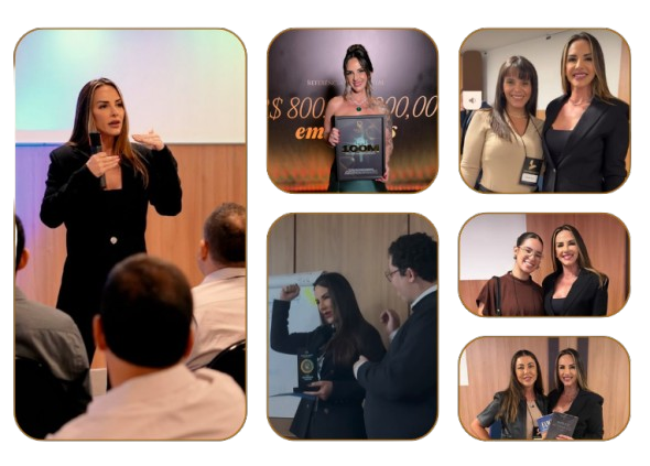 Galeria de fotos de Amanda em palestras, premiações e com alunas